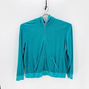 Juicy Couture teal blue velour True Y2K tracksuit zip-up hooded jacket size 3X